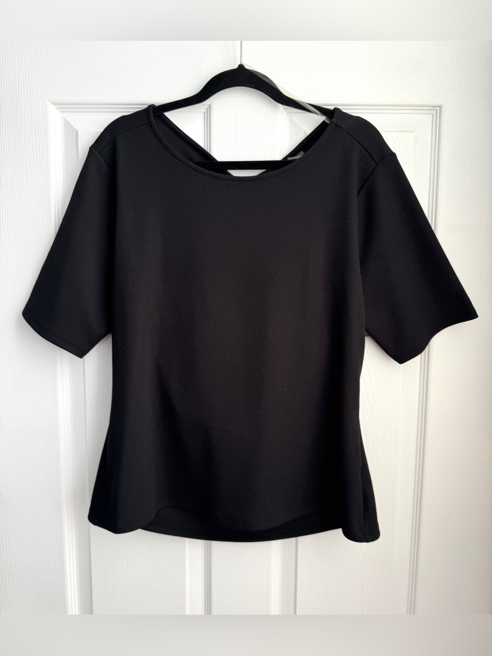 Worthington Black Cut Out Short-Sleeve Knit Top, Size XL